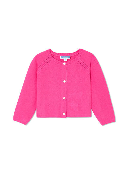 Pembe Haroşa Örgü Reglan Kollu Kız Bebek Hırka
