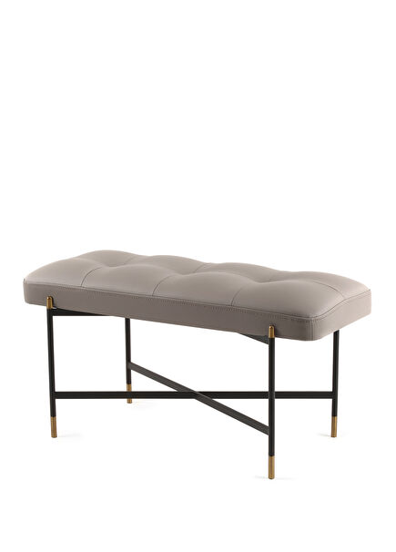 Kirit Mini Grey Leather Metal Leg Bench
