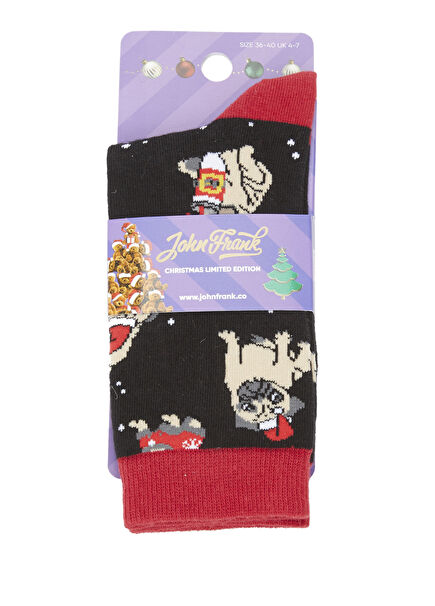 Fun Siyah Figür Desenli Kadın Çorap