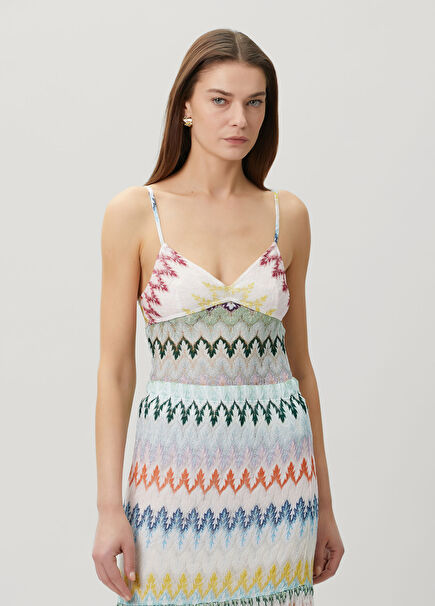 White Zigzag Patterned Tank Top