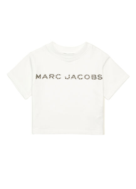 White Logo Printed Girls T-Shirt