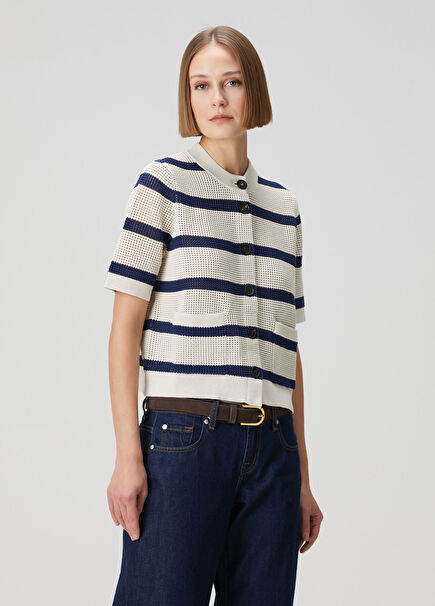 Lacivert Bej Çizgili Hırka