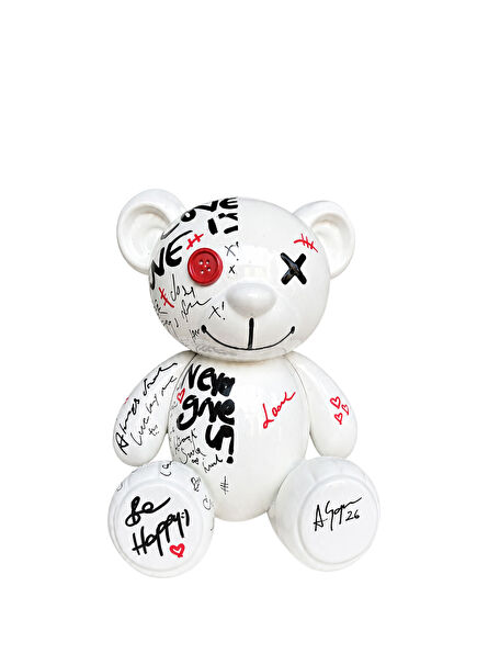 Pop Art Teddy Bear White Sculpture