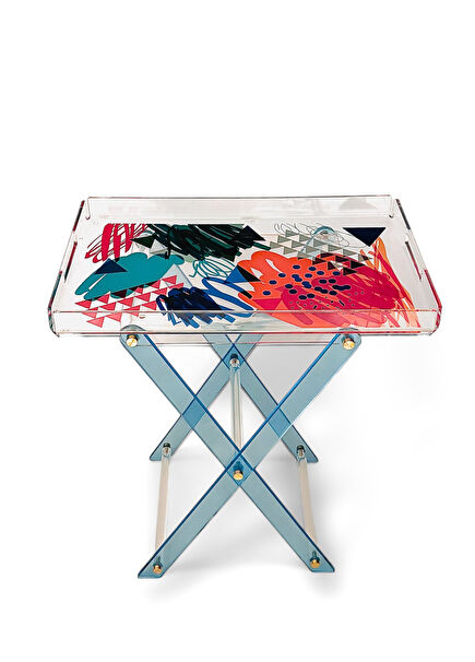 Plexi Foldable Leg Coffee Table and Tray