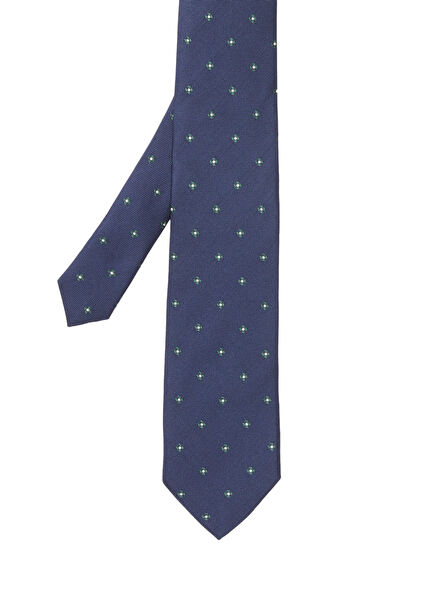 Navy Green Geometric Patterned Silk Tie