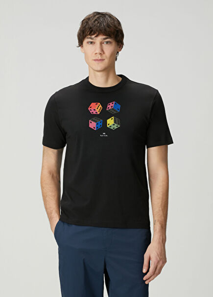 Siyah Baskılı Organik Pamuk T-shirt