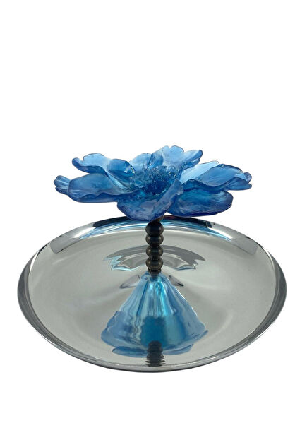 Large Mavi Çiçek Sunum Tabağı