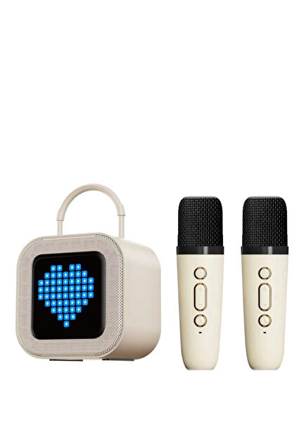 P-KE6 Bej Karaoke Party Hoparlör ve 2 Mikrofon Set