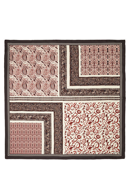 Bordo Karışık Paisley Desen İpek Eşarp