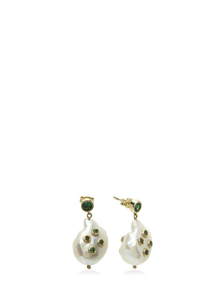 Savorayt Taşlı Barok İncili Kadın Altın Küpe