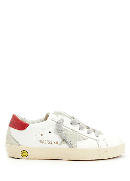 Beyaz Yıldız Patchli Unisex Çocuk Deri Sneaker