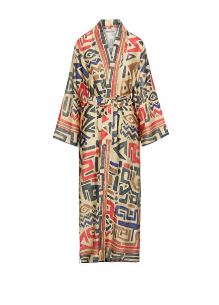 Sugarcane Geometrik Desenli Uzun Kollu Kadın Kimono