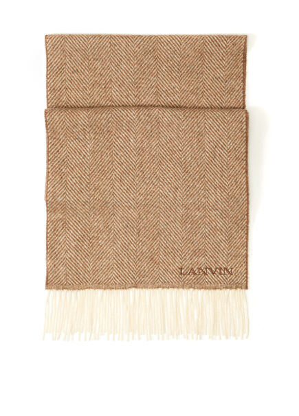 Beige Herringbone Patterned Men's Wool Scarf