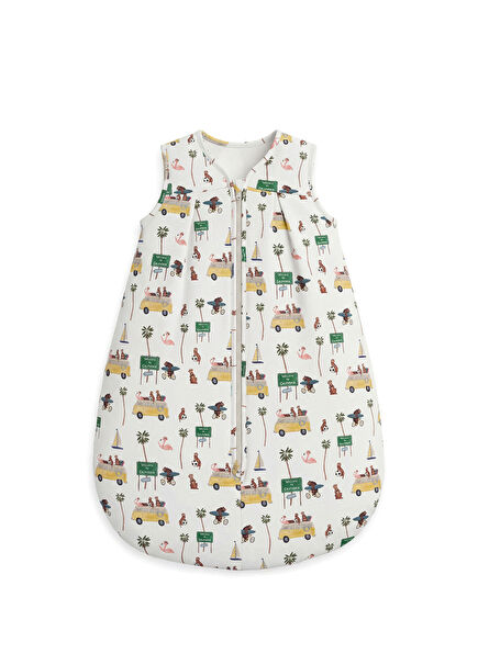 Tiny Traveler Patterned Ecru Zippered Baby Girl Sleeping Bag