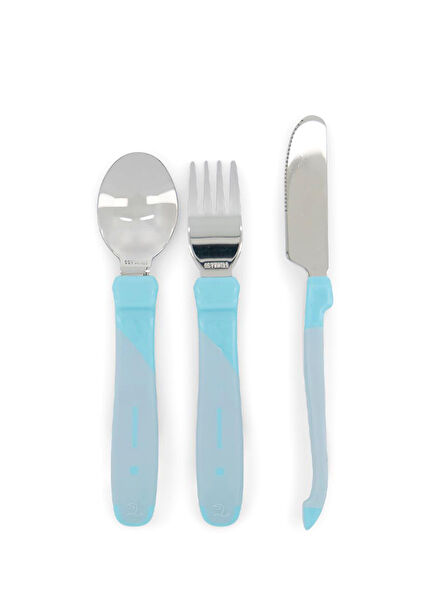 Mavi Çelik 3'lü Bebek Çocuk Çatal Kaşık Seti