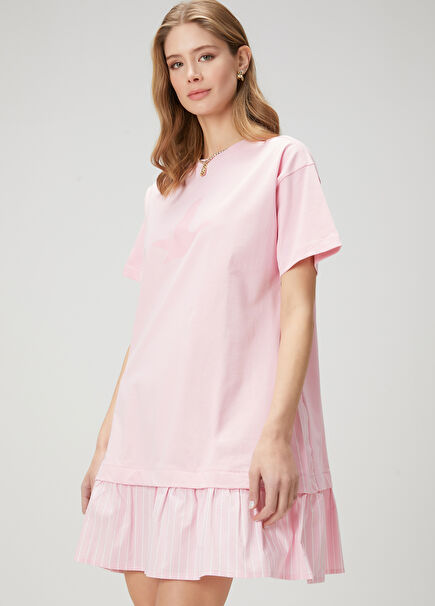 Pembe Logo Detaylı Mini Elbise