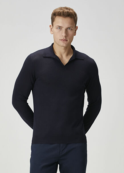 Lacivert Polo Yaka Kaşmir Triko