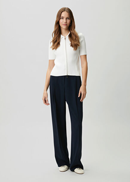 Lacivert Çift Pileli Krep Palazzo Pantolon