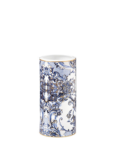 Azulejos Blue and White Patterned Porcelain Vase
