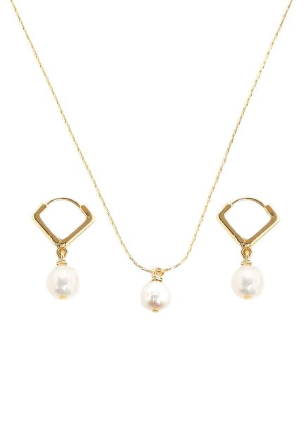 Aqua Gold Plated Women's Pearl Necklace and Earrings Set