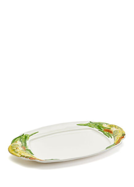 Beyaz Sarı Kuş Detaylı Servis Tabağı