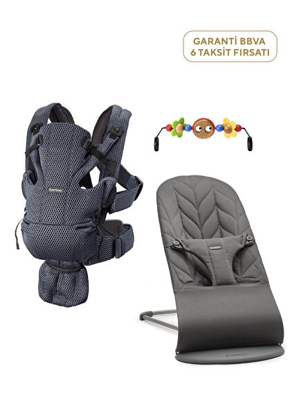 Bliss Petal Woven Baby Carrier with Toy 0-13 kg and Move 3D Mesh Anthracite Kangaroo Set of 2