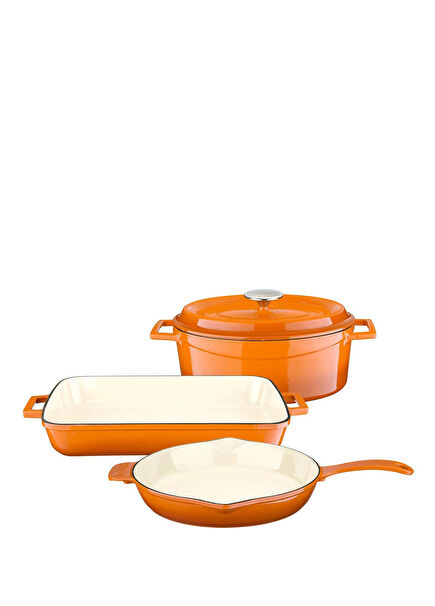 Edition Series Orange Cast Iron 3-Piece Pots and Pans Set