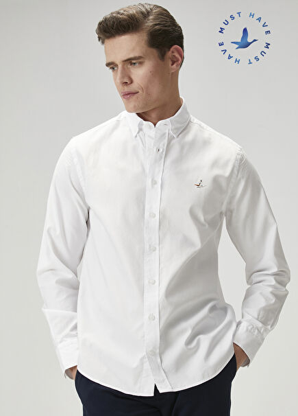 Comfort Fit Beyaz Oxford Gömlek