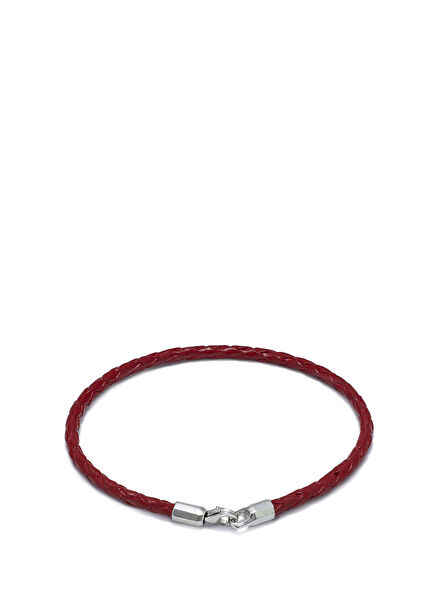 Silver Red Leather Men's Bracelet