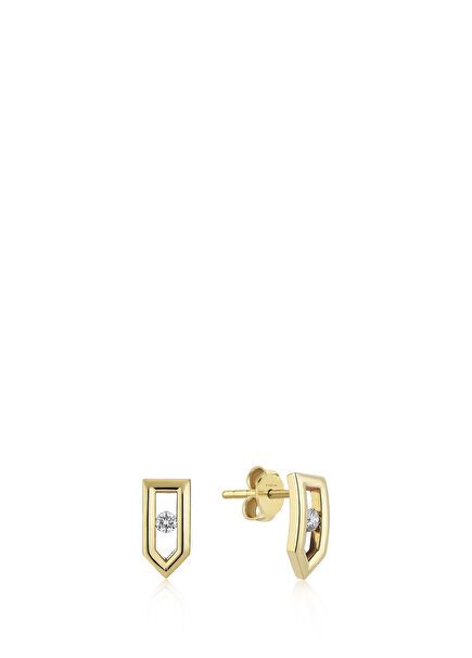 Corvia Pırlanta Taşlı 14 Ayar Altın Kadın Küpe 