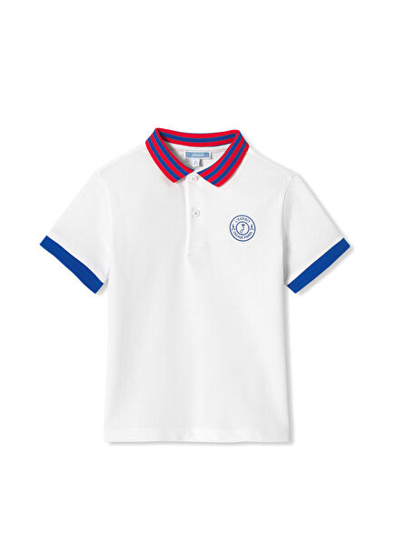 Beyaz Pamuklu Polo Yaka Kısa Kollu Erkek Çocuk T-shirt