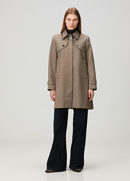 Kahverengi Desenli Pileli Pardösü