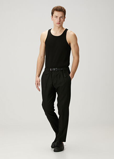 Black Waist Belts Linen Trousers