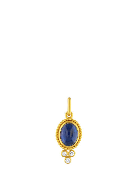 24K Gold Women's Pendant with Oval Sapphire and Diamonds