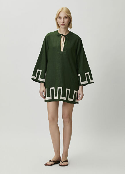 Dark Green Mini Linen Beach Dress
