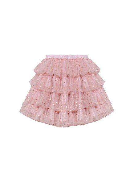 Twirl Pudra Pembe Rose Varak Baskılı Kız Çocuk Tütü Etek