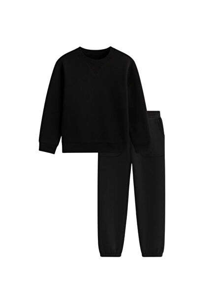 Soft Shadow Siyah Cotton Erkek Çocuk Eşofman Takımı