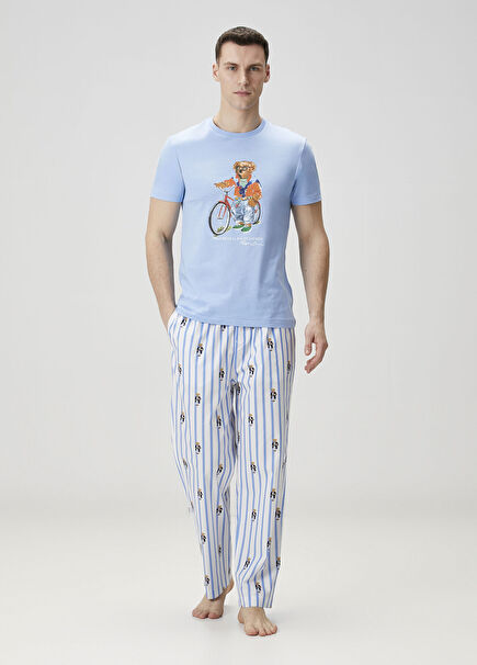 Mavi Çizgi Desenli Logolu Pijama Altı