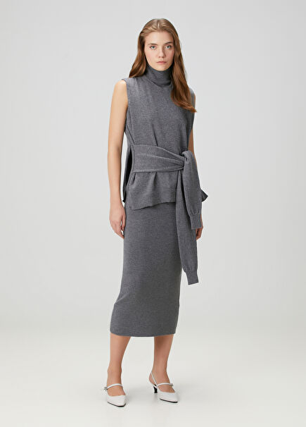 Grey Midi Wool Dress