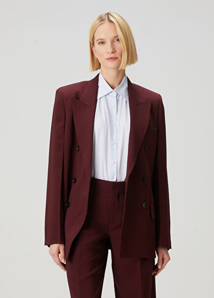 Oversized Burgundy Double-Breasted Blazer