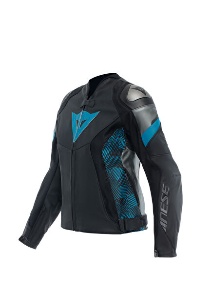Avro 5 Blk Teal Ant Grey Leather Women's Motorcycle Jacket