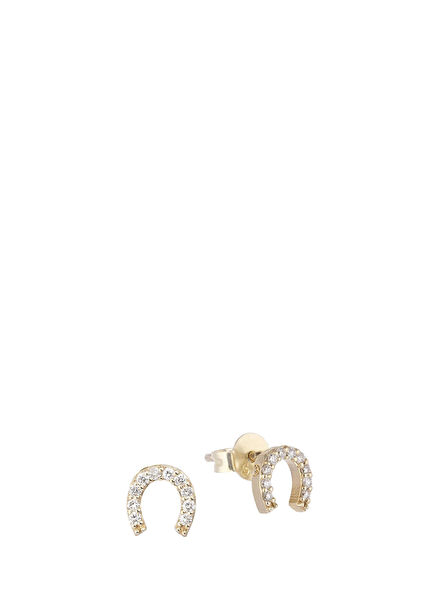 U-Shaped Diamond Stone 14K Gold Unisex Earrings