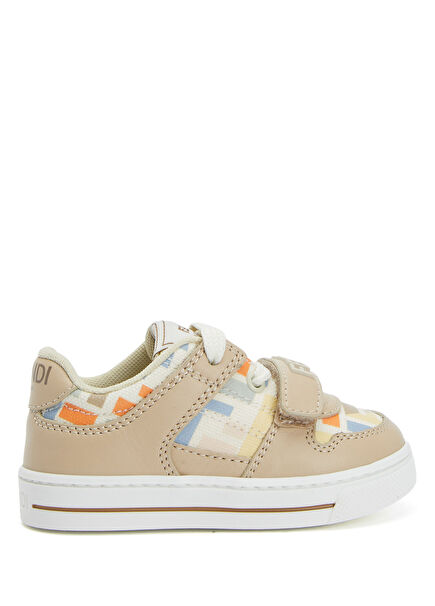 Bej Desenli Çocuk Deri Sneaker