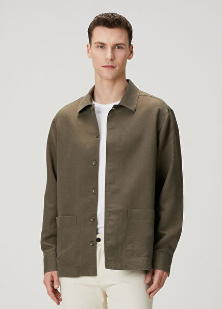 Qsimple Premium Haki Keten Erkek Ceket