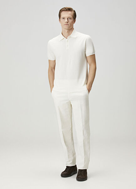 Kırık Beyaz Polo Yaka Kısa Kollu Triko