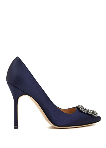 Lacivert Taşlı Tokalı Stiletto