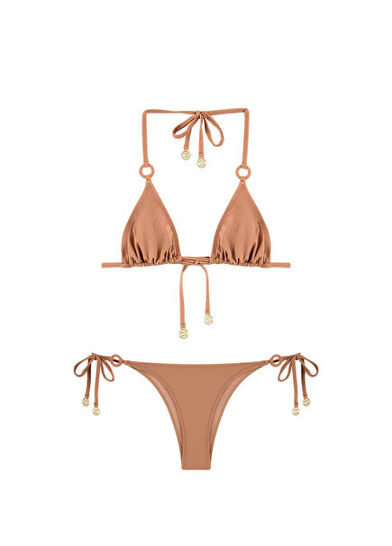 Maia French Beige Triangle Women's Bikini Set with Ring Accessories
