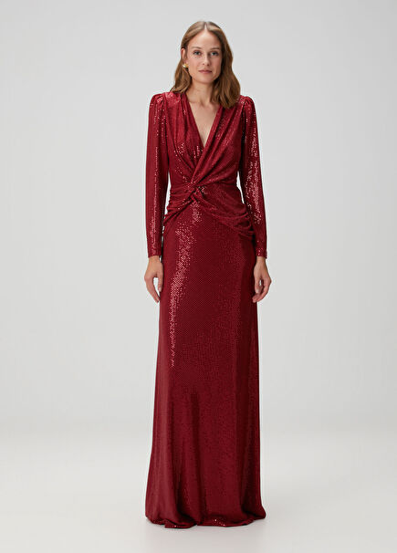 Brielle Bordo Maxi Elbise