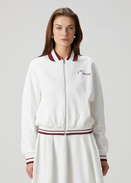 Bordo Beyaz Fermuarlı Polo Sweatshirt