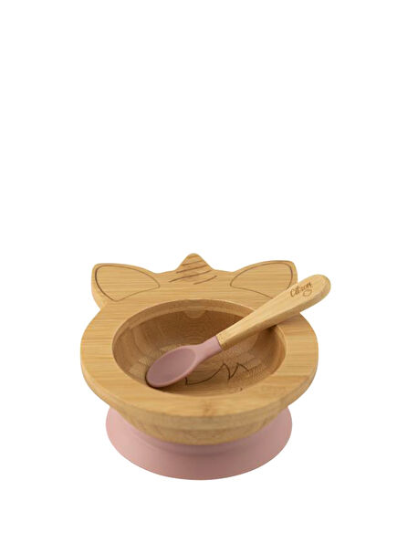 Unicorn Vakum Tabanlı Organik Bambu Kase Kaşık Seti